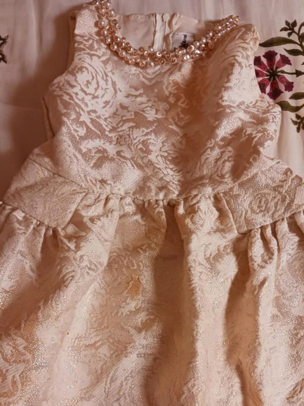 cream pearl gold dress with embroidery